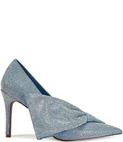 Azalea Wang Geovanni Denim Rhinestone Bow Dress Pumps