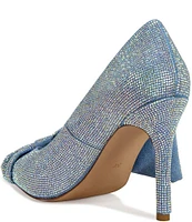 Azalea Wang Geovanni Denim Rhinestone Bow Dress Pumps