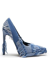 Azalea Wang Giada Frayed Two-Toned Denim Platform Pumps