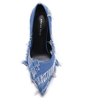 Azalea Wang Giada Frayed Two-Toned Denim Platform Pumps