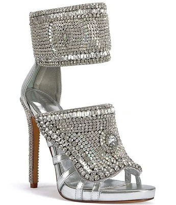 Azalea Wang Grizzled Rhinestone Ankle Cuff Dress Sandals