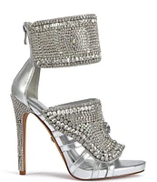 Azalea Wang Grizzled Rhinestone Ankle Cuff Dress Sandals