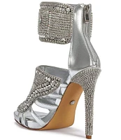 Azalea Wang Grizzled Rhinestone Ankle Cuff Dress Sandals