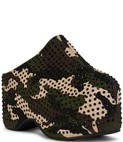 Azalea Wang Hydra Camo Print Rhinestone Studded Platform Clogs