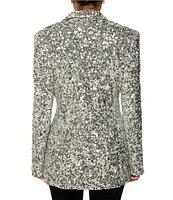 Azalea Wang Isa Sequin Tailored Collar Long Sleeve Button Front Blazer