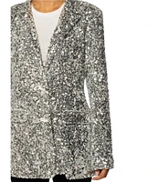 Azalea Wang Isa Sequin Tailored Collar Long Sleeve Button Front Blazer