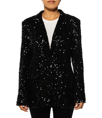 Azalea Wang Isa Sequin Tailored Collar Long Sleeve Button Front Blazer