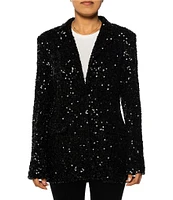 Azalea Wang Isa Sequin Tailored Collar Long Sleeve Button Front Blazer