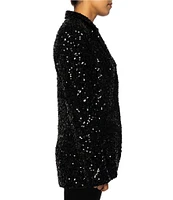 Azalea Wang Isa Sequin Tailored Collar Long Sleeve Button Front Blazer