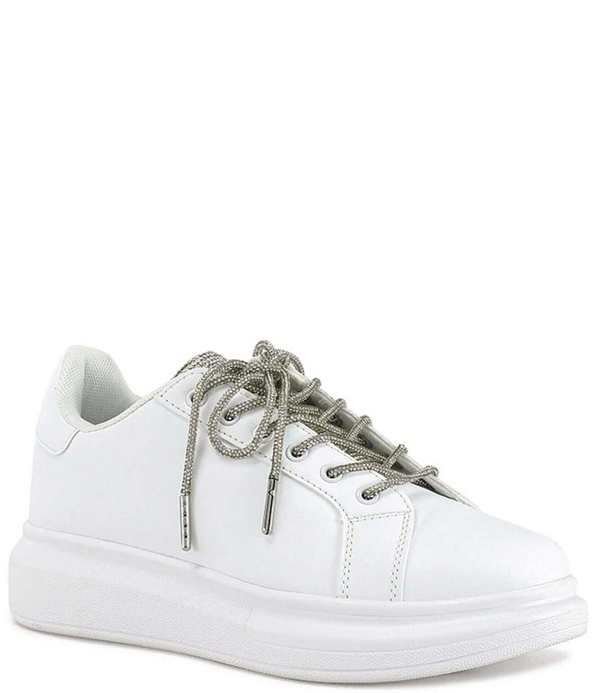 Azalea Wang Janan Crystal Rhinestone Lace-Up Sneakers