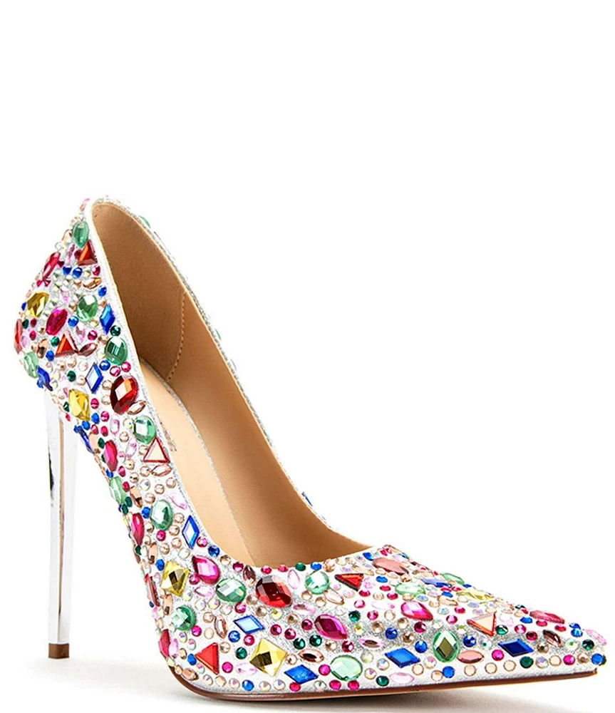 Azalea Wang Juarez Metallic Rainbow Rhinestone Pointed Toe Pumps