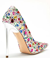 Azalea Wang Juarez Metallic Rainbow Rhinestone Pointed Toe Pumps