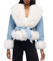 Azalea Wang Lainey Sinched Waist Faux Fur Collared Tie Coat