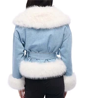 Azalea Wang Lainey Sinched Waist Faux Fur Collared Tie Coat