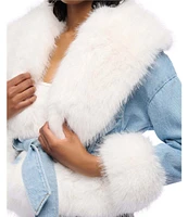 Azalea Wang Lainey Sinched Waist Faux Fur Collared Tie Coat