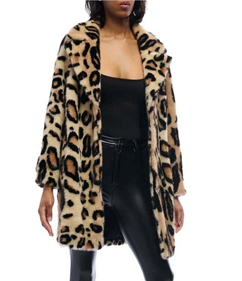 Azalea Wang Leo-Faux Fur Cheetah Collared Wrap Coat