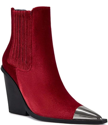 Azalea Wang Lochlan Velvet Western Cap Toe Chelsea Booties