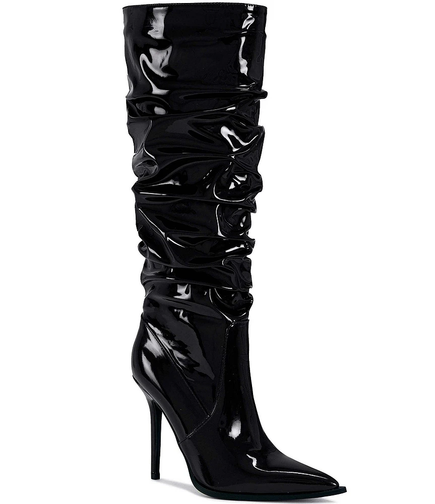 Azalea Wang Mitica Patent Slouch Shaft Tall Dress Boots