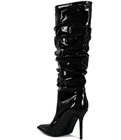 Azalea Wang Mitica Patent Slouch Shaft Tall Dress Boots