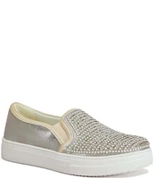 Azalea Wang Neili Metallic Crystal Pearl Embellished Slip On Sneakers