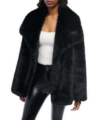 Azalea Wang Old-Hollywood Collared Wrap Faux Fur Coat