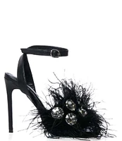 Azalea Wang Pavo Crystal Rhinestone Feather Ankle Strap Dress Sandals