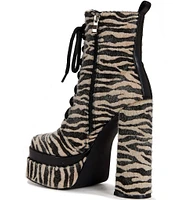 Azalea Wang Redford Zebra Print Faux Fur Platform Booties