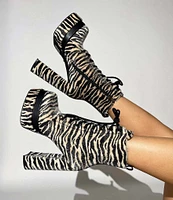 Azalea Wang Redford Zebra Print Faux Fur Platform Booties