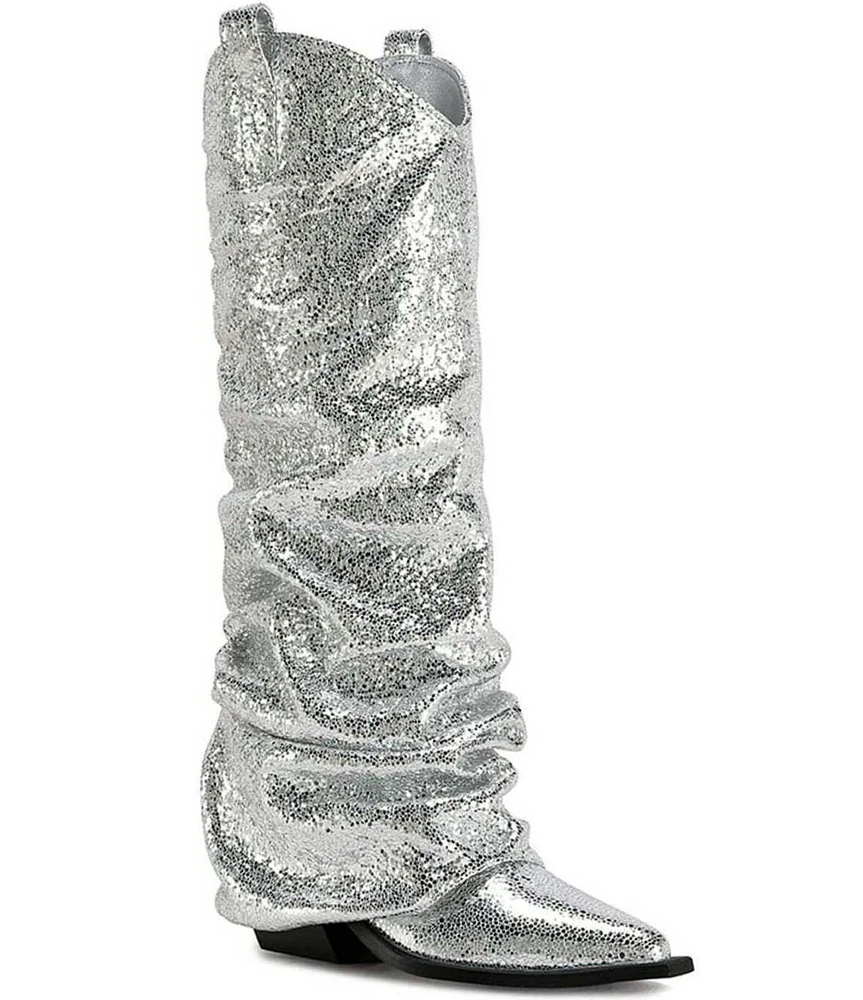 Azalea Wang Shawnee Metallic Foldover Scrunch Shaft Western Boots