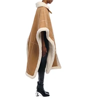 Azalea Wang Shearling Faux Fur Collared Long Poncho