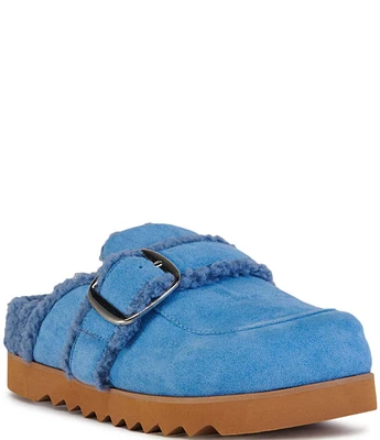 Azalea Wang Simah Sherpa Faux Fur Lined Buckled Mules