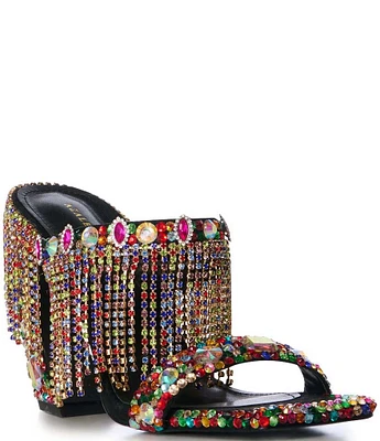 Azalea Wang Spiced Multicolor Rhinestone Fringe Dress Sandals