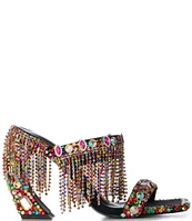 Azalea Wang Spiced Multicolor Rhinestone Fringe Dress Sandals