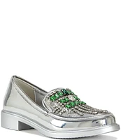 Azalea Wang Thalassa Mirror Metallic Rhinestone Loafers