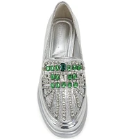 Azalea Wang Thalassa Mirror Metallic Rhinestone Loafers