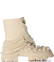 Azalea Wang Twinkley Pearl Rhinestone Embellished Combat Boots