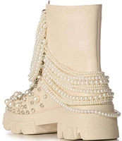 Azalea Wang Twinkley Pearl Rhinestone Embellished Combat Boots