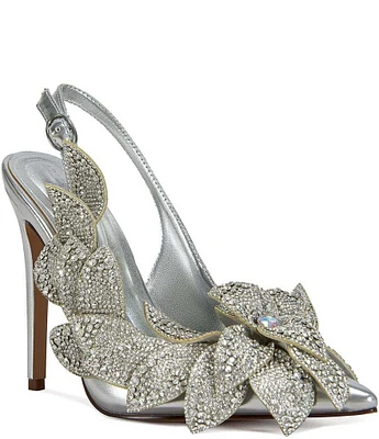 Azalea Wang Weatherly Metallic Crystal Embellished Flower Petals Slingback Pumps