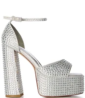 Azalea Wang Wilmore Crystal Studded Ankle Strap Platform Dress Sandals