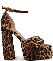 Azalea Wang Wilmore Rhinestone Leopard Print Platform Sandals