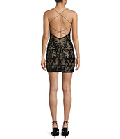 B. Darlin Bungee Spaghetti Straps V-Neck Placement Sequin Bodycon Dress