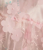 B. Darlin 3D Floral V-Neck Short Puff-Sleeve Bow Front Ruffle Dress