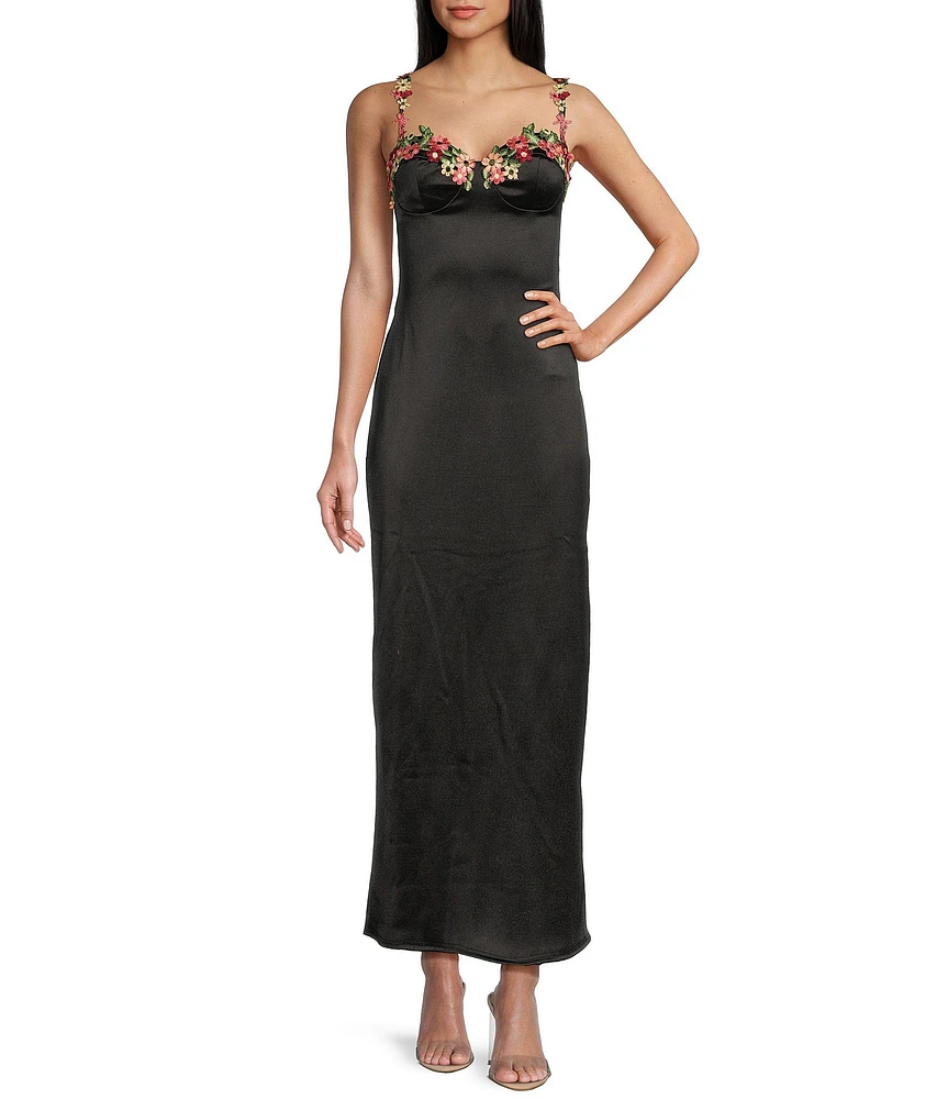 B. Darlin Adjustable Spaghetti Straps Sweetheart Neckline Floral Lace Dress