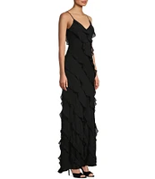 B. Darlin All Over Ruffle Trim V-Neck Spaghetti Strap Long Dress