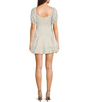 B. Darlin Bow Print Short Puff Sleeve Tiered Skirt Dress