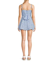 B. Darlin Bow Printed V-Neck Sleeveless Tie Shoulder Romper