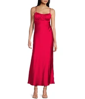 B. Darlin Bubble Satin Shirred Neckline Spaghetti Strap Open Back Dress