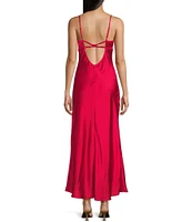 B. Darlin Bubble Satin Shirred Neckline Spaghetti Strap Open Back Dress