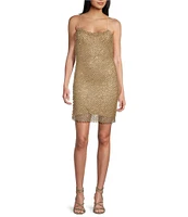 B. Darlin Bungee Straps Scoop Neckline Allover Glitter & Pearls Bodycon Dress