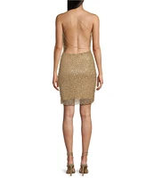 B. Darlin Bungee Straps Scoop Neckline Allover Glitter & Pearls Bodycon Dress